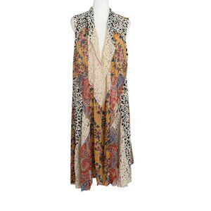 Flew de Lis Boho Western Patchwork Lace Animal Floral Print Vest Duster (XL)